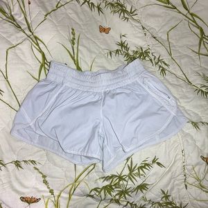 WHITE LULULEMON TRACKER SHORTS